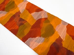 手織り紬　抽象石畳模様織り出し　名古屋帯